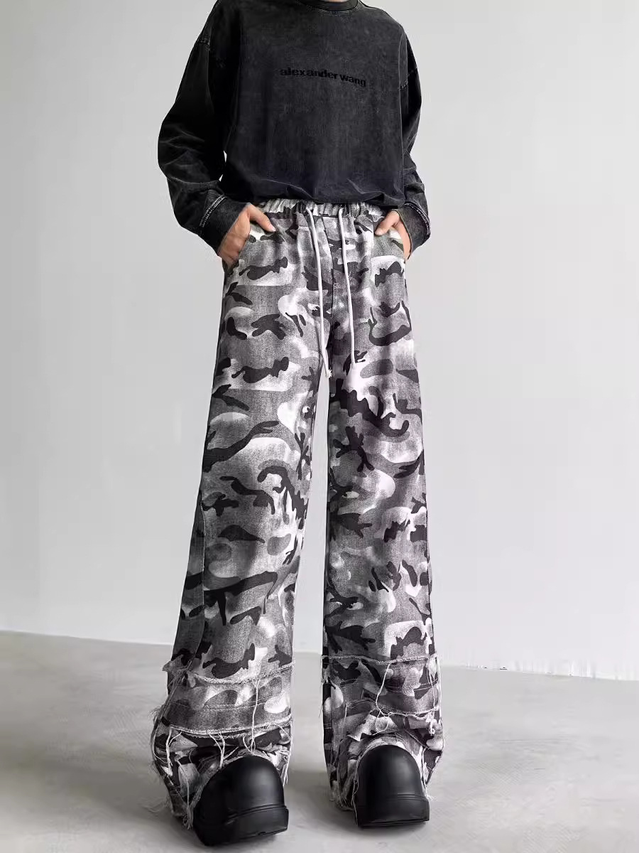 Men's Urban Vintage Snow Camouflage Jeans Loose Japanese Style Straight Trendy Brand Casual Denim Pants