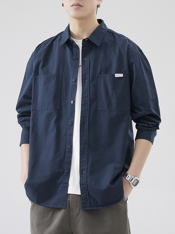 Mingge | Japanese Retro Pure Cotton Workwear Long-Sleeved Shirt for Men Autumn New Loose Casual Lapel Shirt for Men