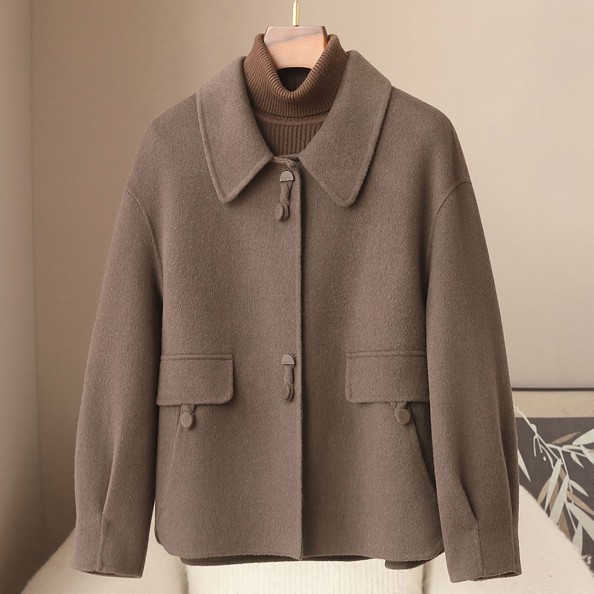 Small Quantity Women's Casual 10% Cashmere Wool Coat 2026 Spring New High-End Double-Sided Woolen Jacket