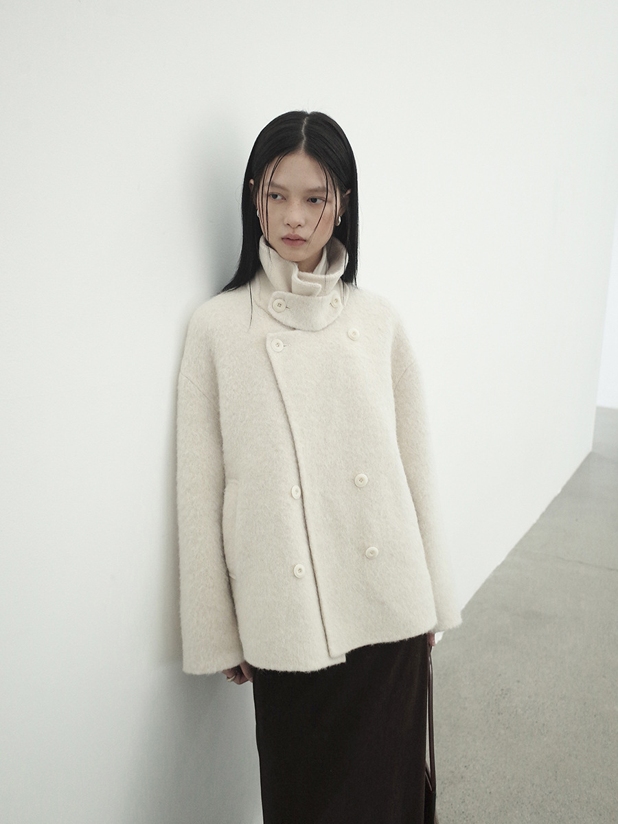 Love and Nancy Thirteen Lines Minimalist Winter Korean Style Lapel Double-Breasted Wool Lazy Feel Short Double-Sided Wool Coat 03490