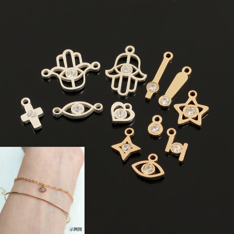 American 14K Gold-Plated/Sterling Silver Cross Eye Palm Small Pendant Double-Hole Connector DIY Jewelry 925 Sterling Silver