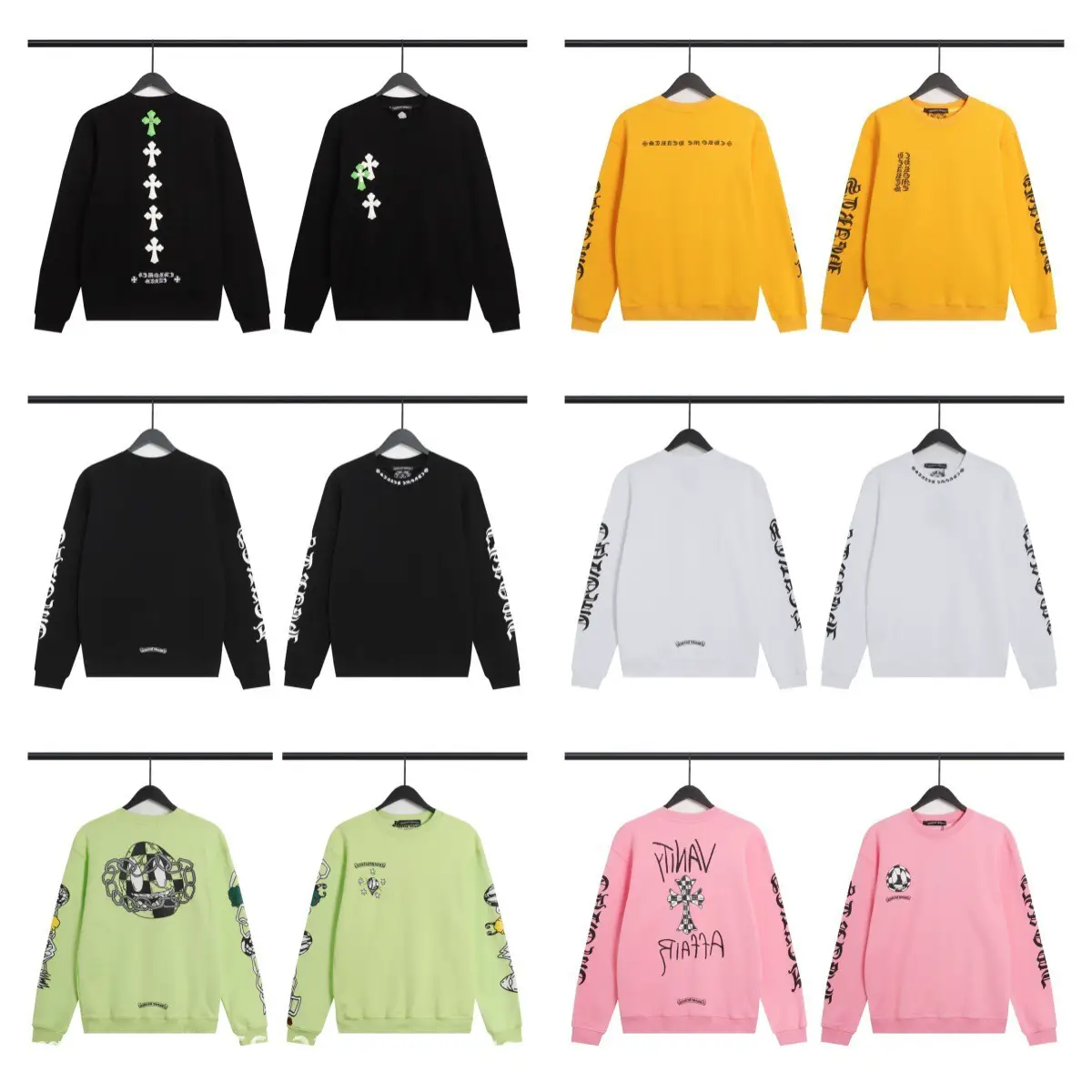 Cross-Border Trendy Brand Autumn and Winter New Ch Crow Black Simple Letter Round Neck Sweatshirt Men's One-Piece Drop Shipping Batch