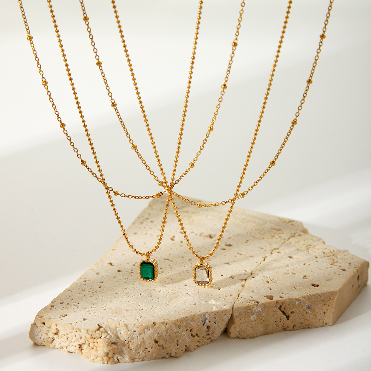 European and American Cross-border Fashion Light Luxury Zircon Stainless Steel Necklace Women's High-end 18k Gold Double Laminated Collarbone Chain