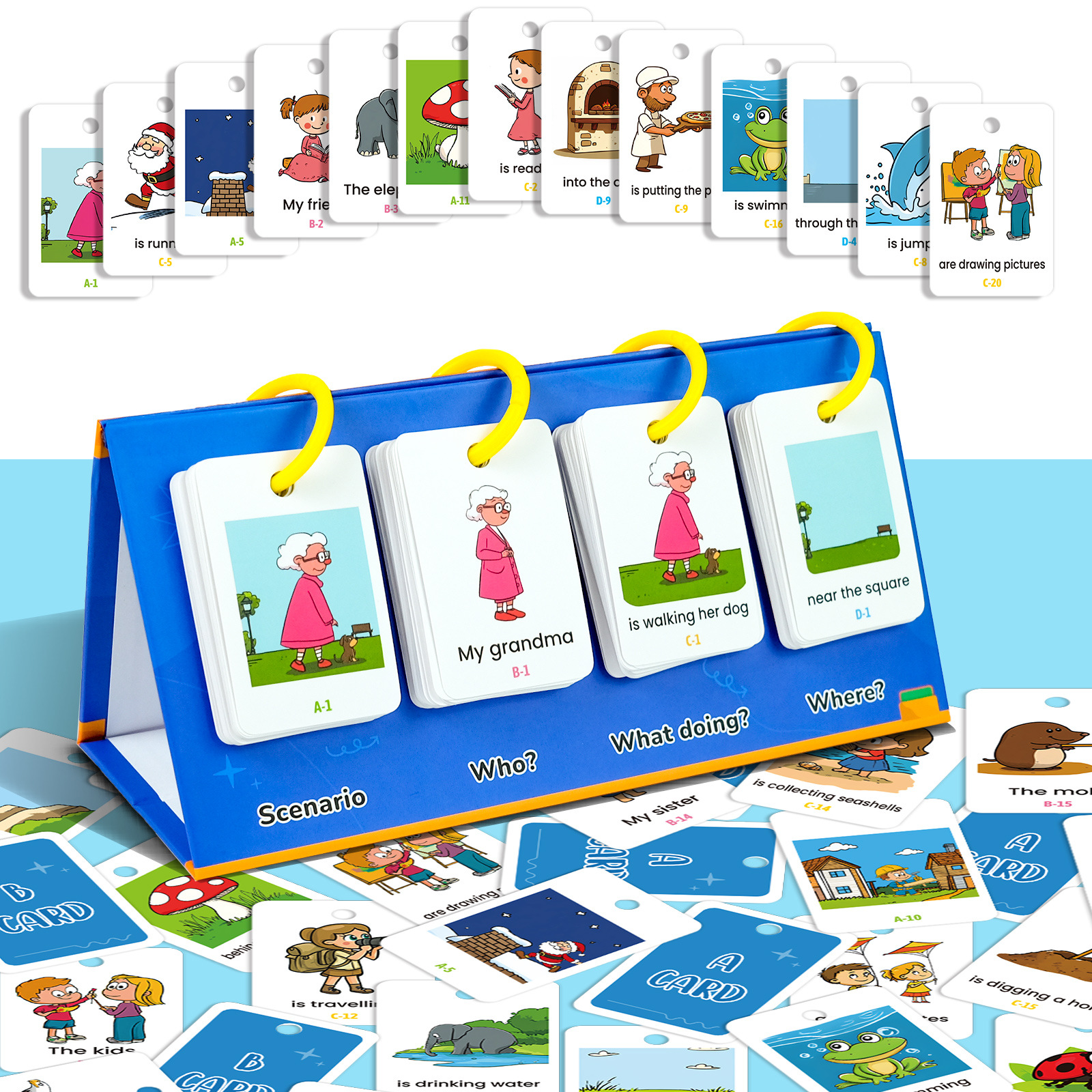 New 80 self-created pictures and texts combined with English words to make sentences desktop education cards thinking training learning cards