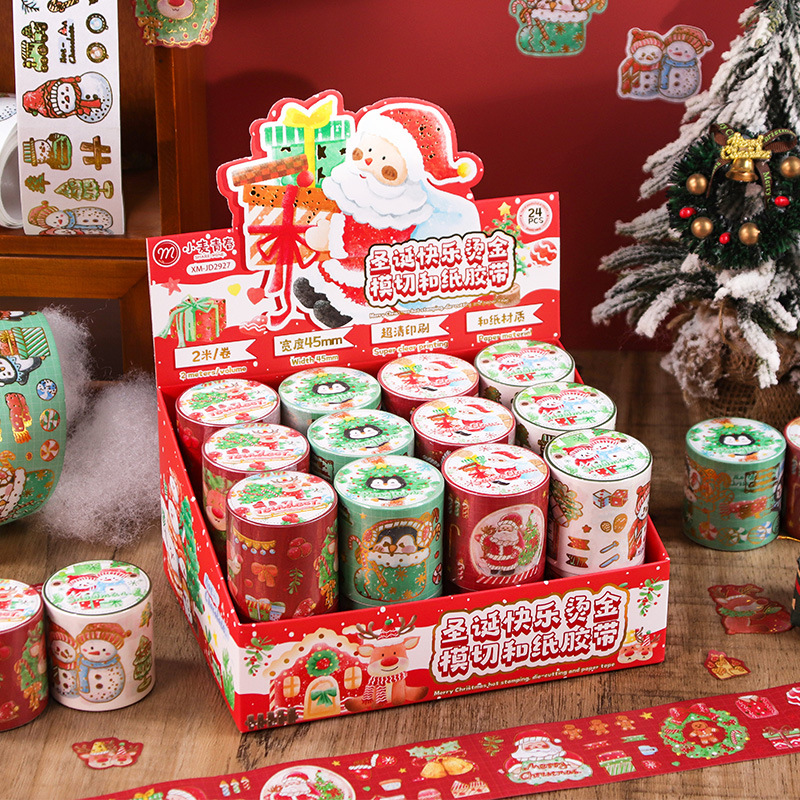 Cross-border decorative gifts Merry Christmas hot stamping die-cut and paper tape DIY lace material decorative hand account stickers