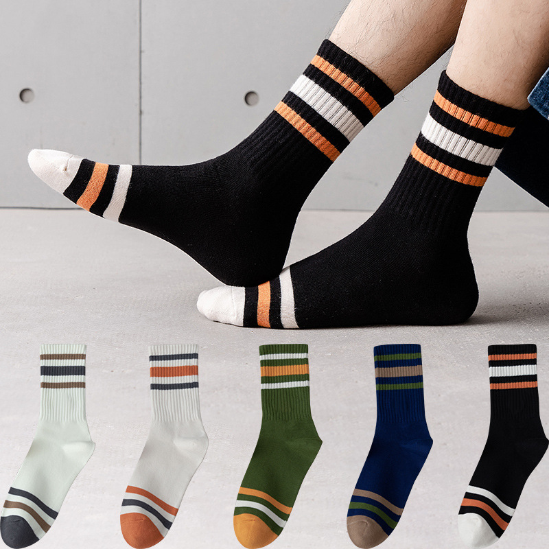 Zhuji Socks for Men, Autumn and Winter Mid-Calf Cotton Socks, Trendy Sweat-Absorbent Breathable Sports Socks, Simple Versatile Long Socks Wholesale