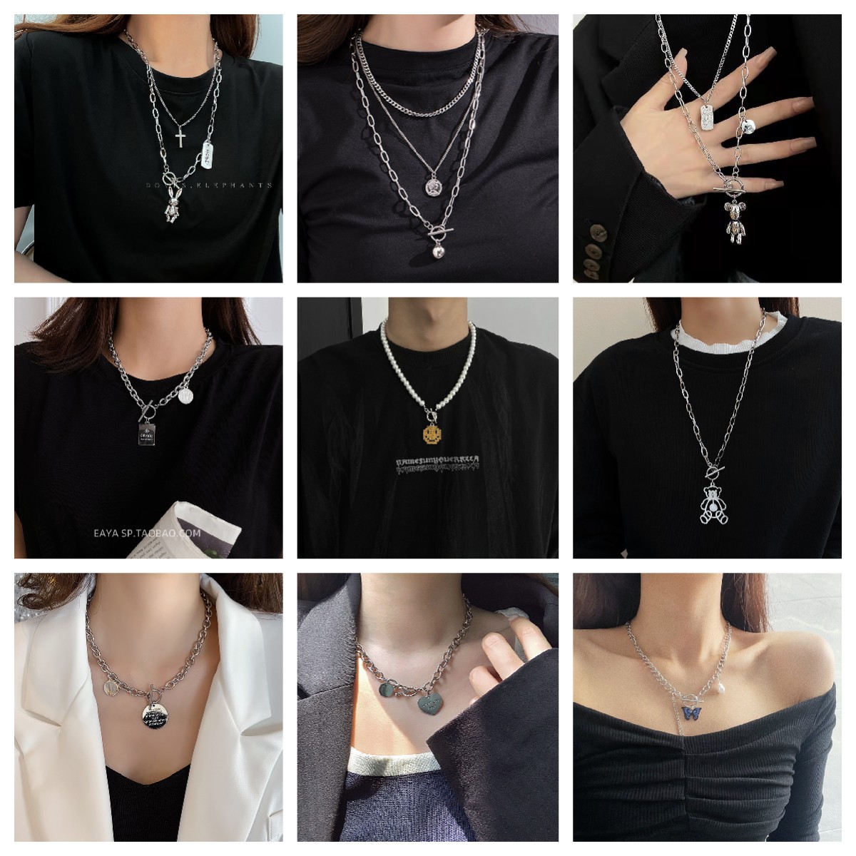OT series necklace ~ trendy sweater chain female bear flower love pendant accessories niche all-match clavicle chain male
