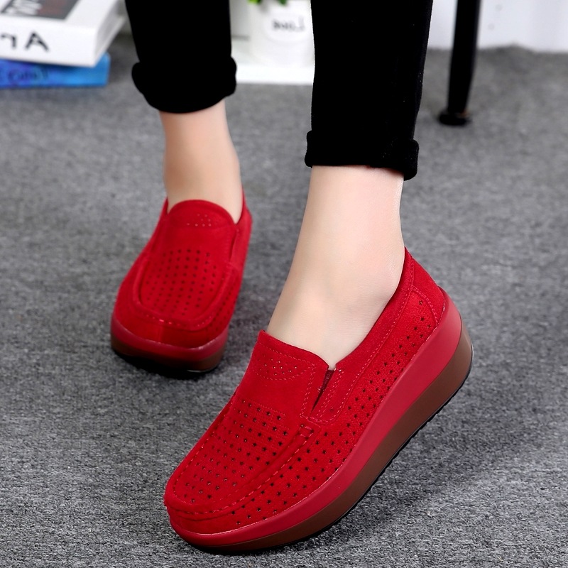 Cross-Border Exclusive Supply of New Sports Shoes, Korean Style Rocking Shoes, Cowhide Platform Casual Shoes, Lace-Up Large Size Thick-Soled Mom Shoes