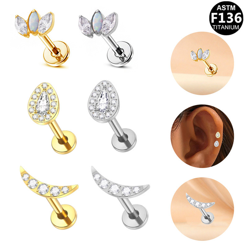Gaibei European and American Cross-Border Moon Ear Bone Nails Pure Titanium Internal Thread Flower Earrings Accessible Luxury High-End Piercing Lip Nails