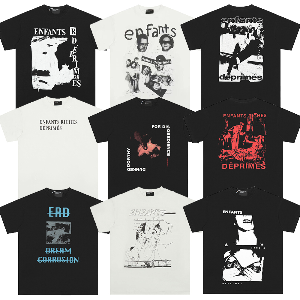 ERD Melancholy Rich Second Generation American Style Trend Mud Dye Printing Heavy Cotton Loose Couples Short Sleeve T-Shirt for Men and Women Summer