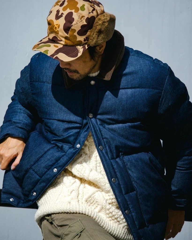 TNF RP Denim Field Down Jacket紫标光电子蓝染牛仔布羽绒服外套