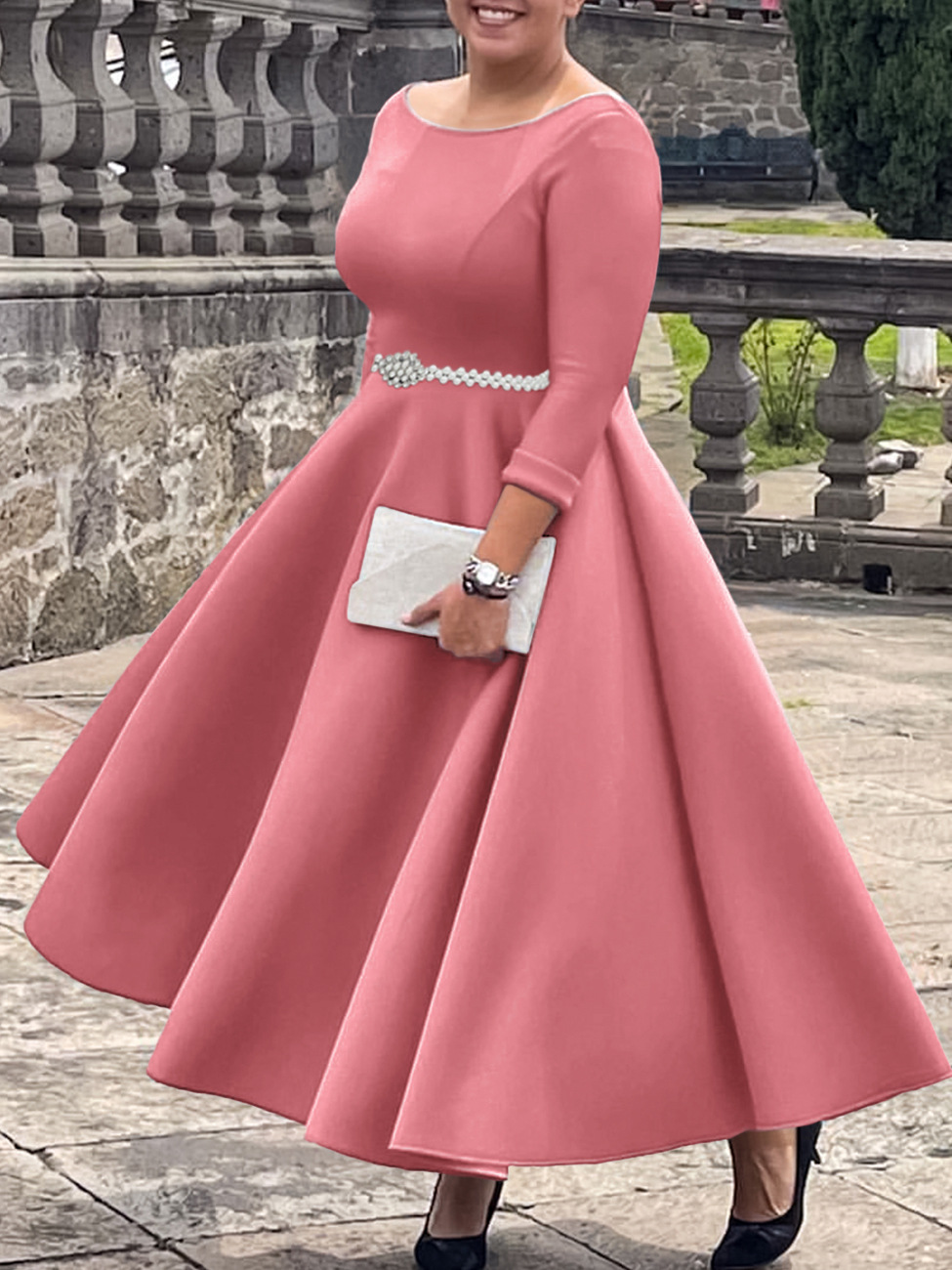 C8600 Amazon 2023 autumn and winter new European and American solid color large swing skirt temperament evening dress skirt foreign trade dress