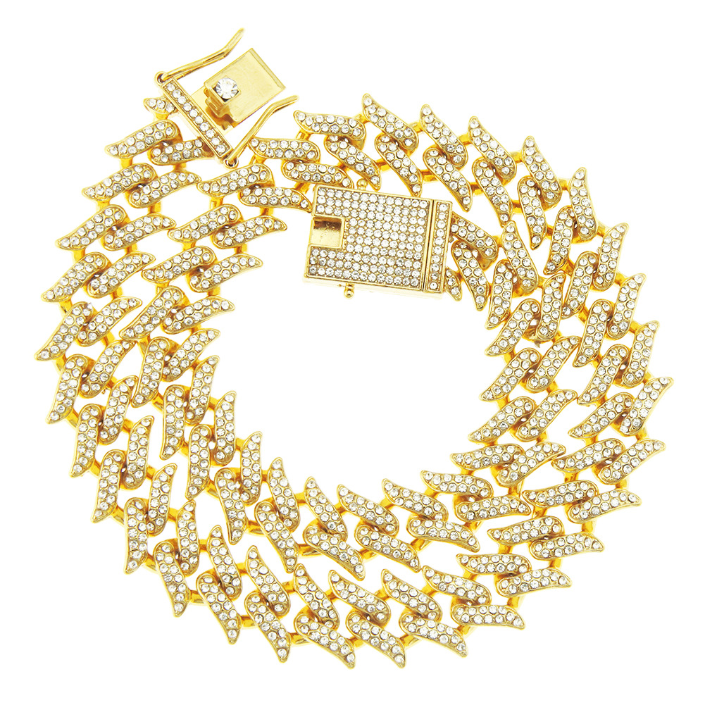 Men's wish Creative New Full Diamond Cuban Chain Necklace Trendy European and American Hip Hop Thorns Short Spine Jewelry Jewelry