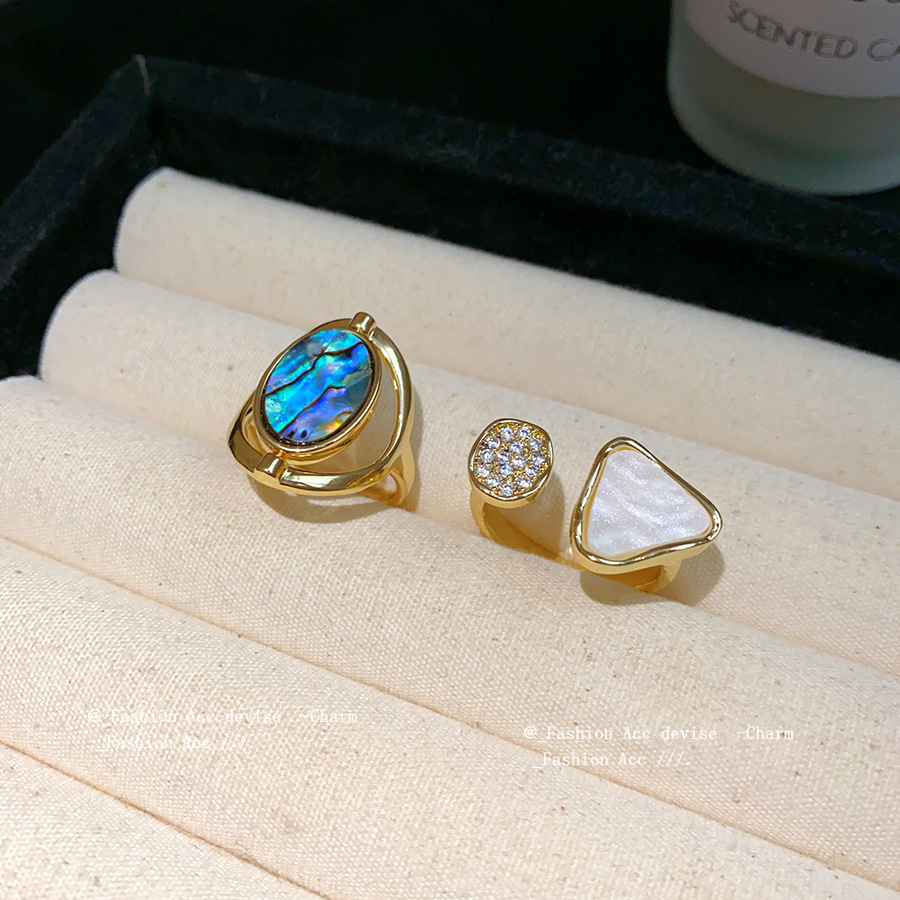 Zircon Fritillaria Triangle Open Ring Design Niche Finger Ring Retro High-end All-match Personalized Bracelet