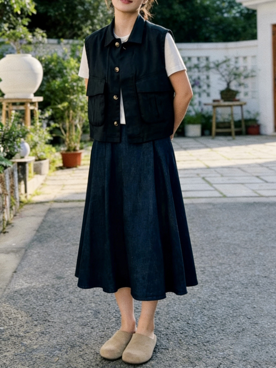 Sutin High-Waisted Slimming A-Line Hemp Skirt for Women 2026 Summer New Hemp Denim Mid-Length Skirt