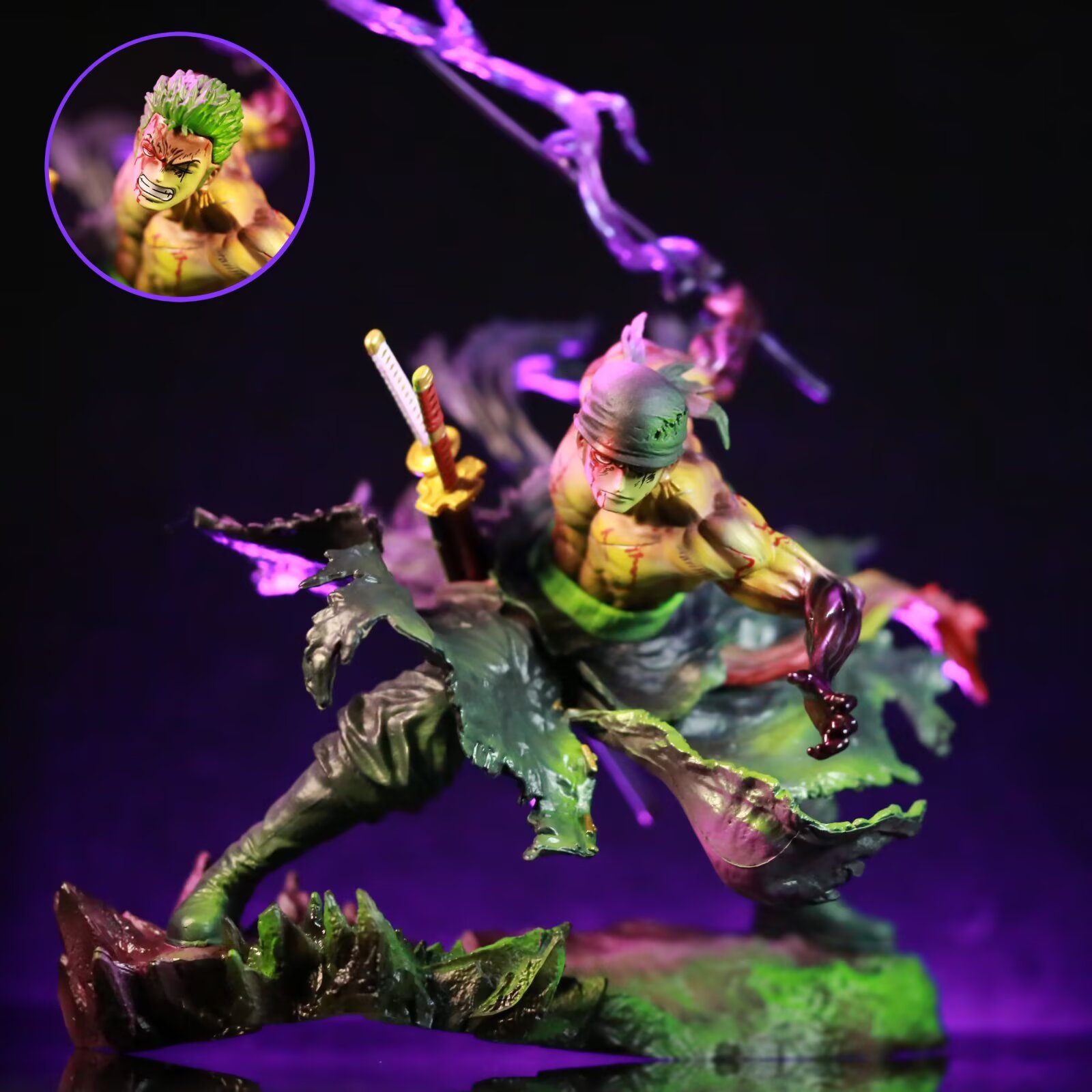One Piece Gk One-Stroke Style Heavy-Duty Bloodstained Zoro Break Series Dual Head Sculpture Figure Model Display Piece