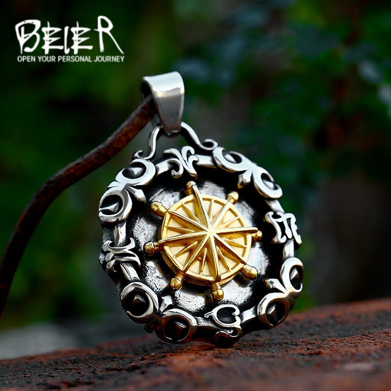 beier cross-border new vintage stainless steel electroplating HNA Xinghai compass titanium steel pendant necklace pendant wholesale