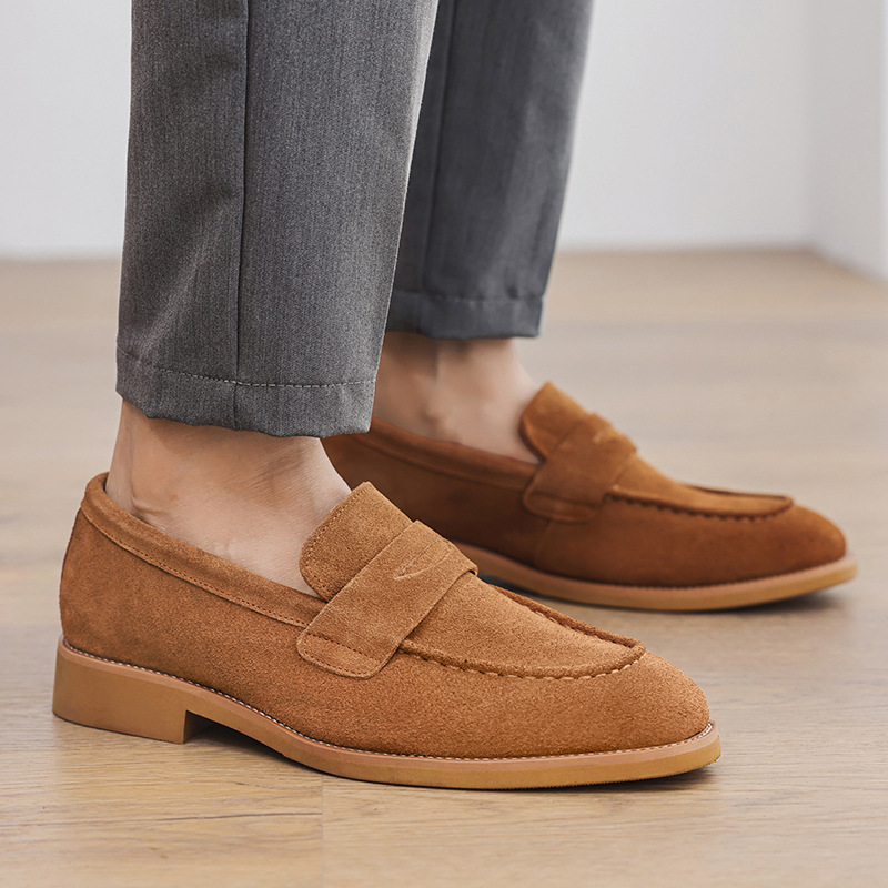 2562 Cross-Border British Style Round Toe Formal Business Casual Genuine Leather Men's Lazy Slip-On Loafers Foreign Trade