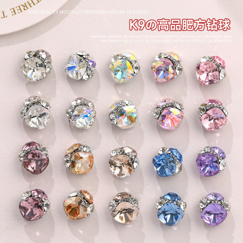 Nail Art Fat Square Pile Diamond Jewelry Explosive K9 Crystal Handmade Small Diamond Ball Finished Transparent White Accessible Luxury Nail Art Diamond Jewelry