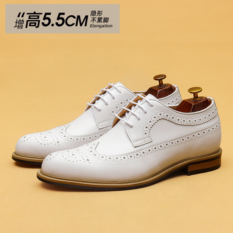 [vip for] invisible inner height wedding groom white leather shoes men's leather business formal brogue men's shoes