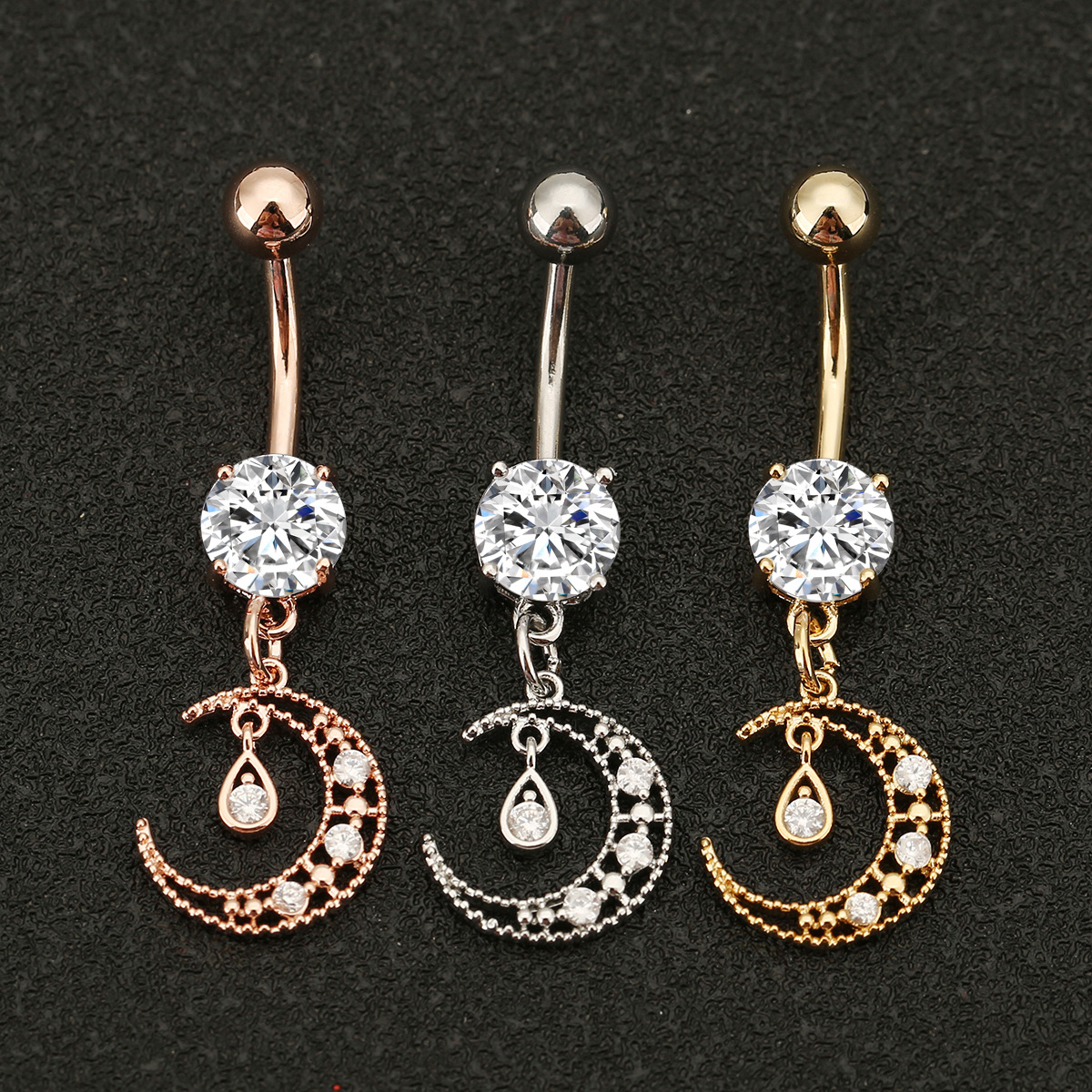 European and American body piercing moon water drop zircon belly button ring fashion personality belly button nail belly dance jewelry belly button buckle