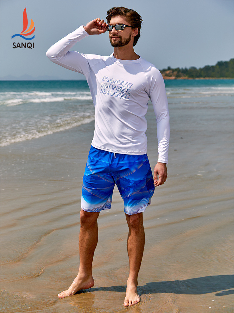 Sanqi 2024 New Split Swimsuit Men's Seaside Vacation suit Long Sleeve Professional Sun Protection Quick-drying Men's Surf Suit
