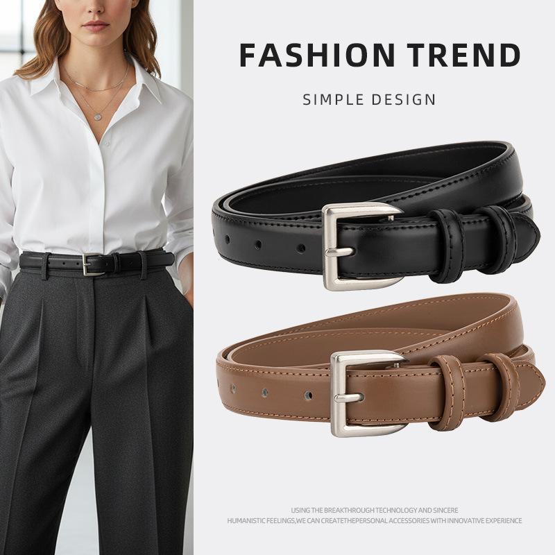 Classic Women's Genuine Leather Belt with Fashionable Alloy Pin Buckle, Suitable for Jeans and Dresses, Decorative Cowhide Belt for Girls