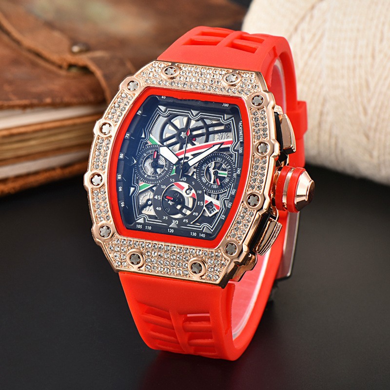 Factory in stock Wholesale Cross-border Foreign Trade Richard Barrel Six-pin Running Seconds Chronograph Diamond-encrusted Luxury Quartz Watch