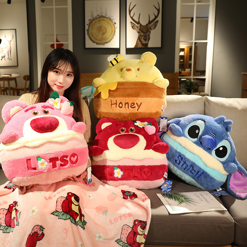 Strawberry Bear Dual-purpose Pillow Blanket Pooh Stig Home Pillow Blanket Cake Birthday Gift