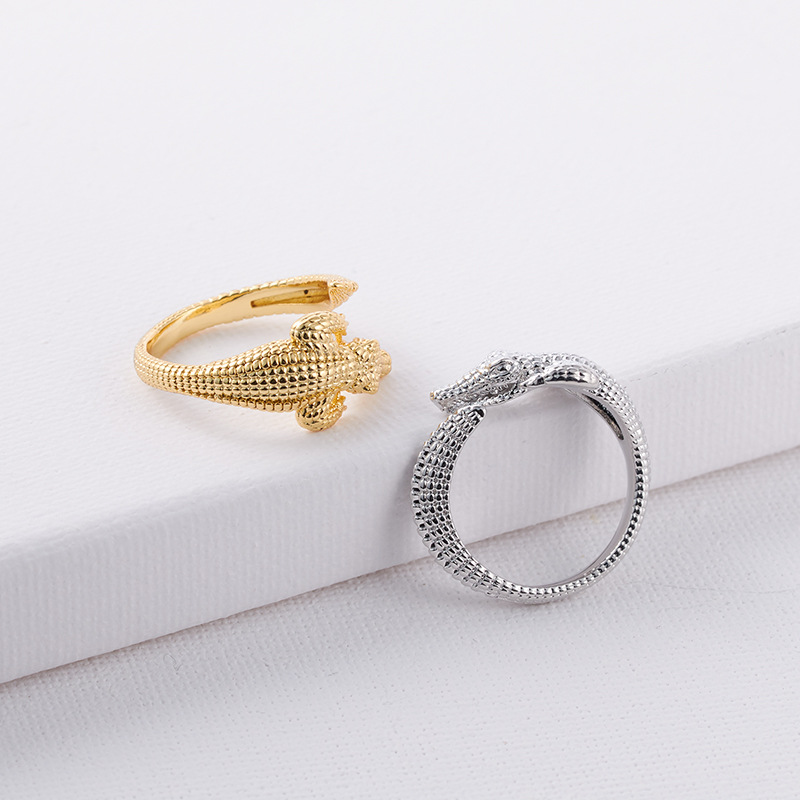 Shengyan Ring Wholesale Women's Design Sense Niche Simple Personality Light Luxury Brass Crocodile Ring Cross-border Jewelry