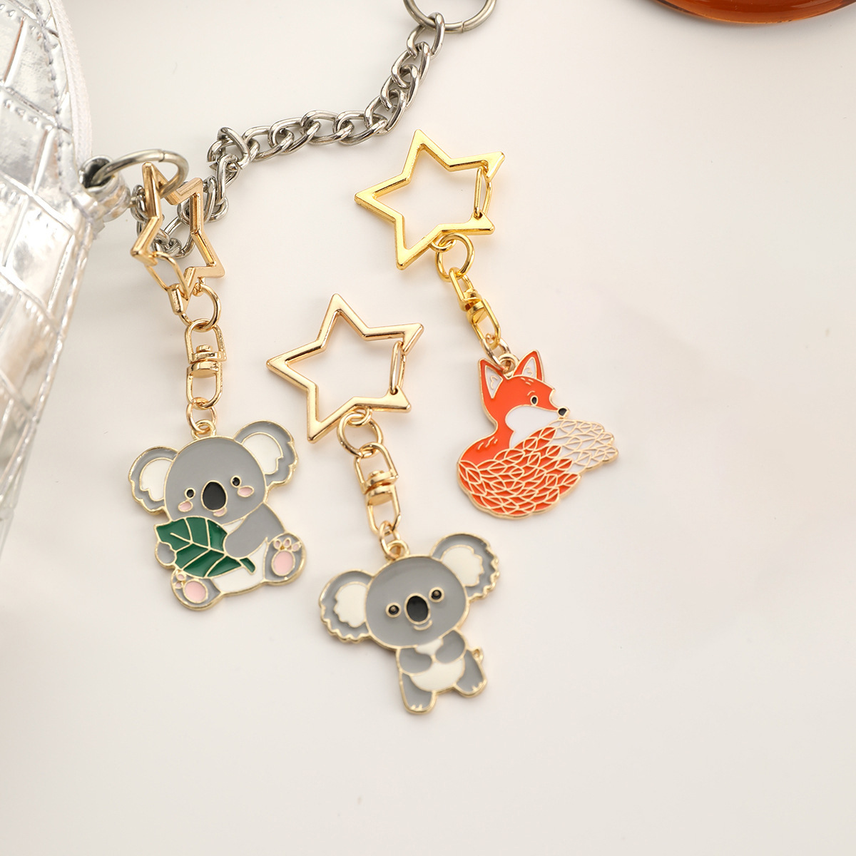 Cute Animal Koala Keychain Pendant Five-Pointed Star Buckle Zinc Alloy Cartoon Fox Small Pendant Holiday Gift