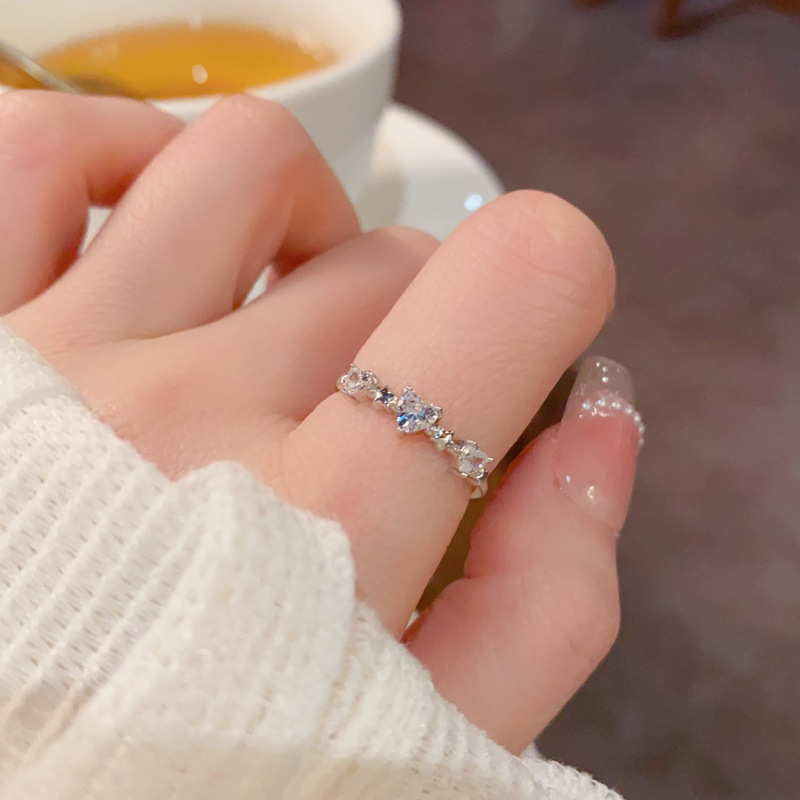 Pink Zirconia Heart-Shaped Open Ring, Couple's Ring, Open Ring, Light Luxury, Simple and Unique Design, Super Shiny Ring