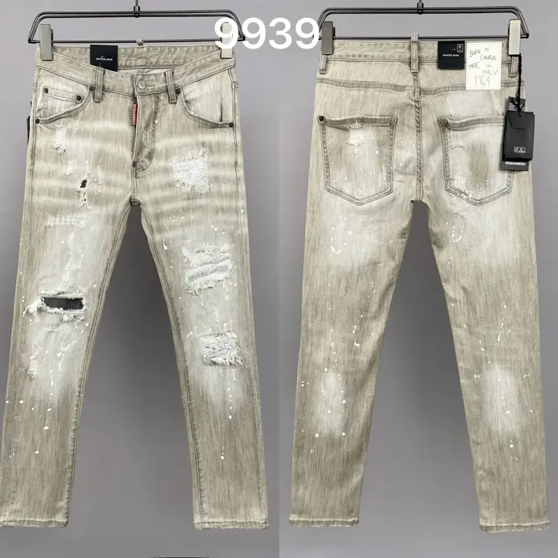 9939 dark gray Hole Retro D2 High Street Trendy Brand Jeans American Cross-border Men's Denim Pants European Station Denim
