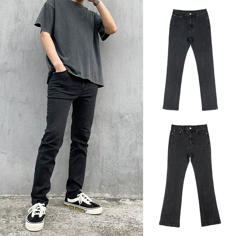 MKSZY non Amiri stretch slim fit washed distressed casual small leg jeans micro flared jeans for men's fashion