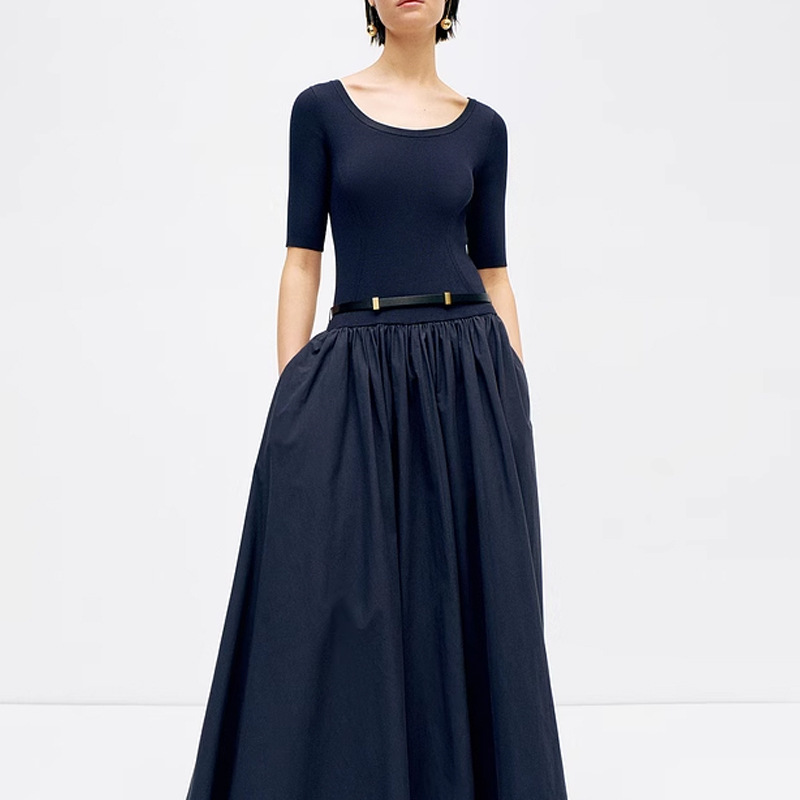 26 New Summer Style Ed Brand Design Dress for Women, Fashionable Commuter Knit Splicing French-Style Elegant Umbrella Long Dress for Women