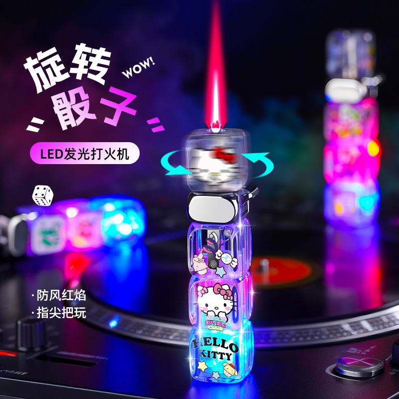 Aw902A Nightclub Trendy Luminous Rotating Dice Decompression Lighter Compact Slim Windproof Inflatable Lighter
