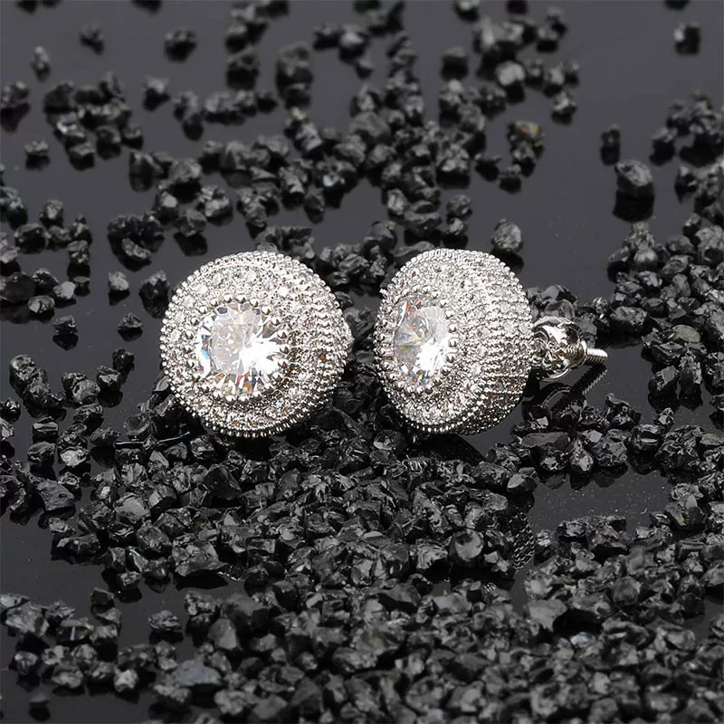 ICE BLING10MM Rock Sugar Round Full Diamond Earpins European and American Hiphop Hiphop Trendy Accessories Earrings Street