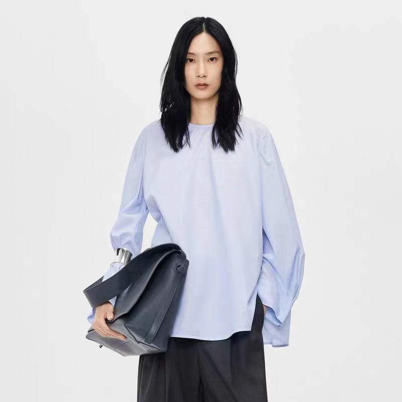 Jn*By2026 Spring New Women's Clothing Round Neck Pullover Long-Sleeved Loose and Comfortable Cotton Top Women's Casual Shirt