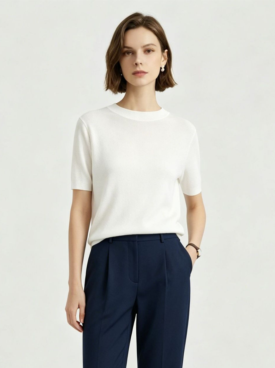 Knitted Short-sleeved Black Slim-fit Tencel Top Summer Women's Wear Lyocell Sweater Pullover Base Slim Sweater