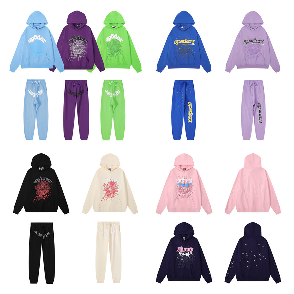 Cross-border hip-hop artist 555555 spider web three-dimensional foam casual sports sweater long pants suit men and women