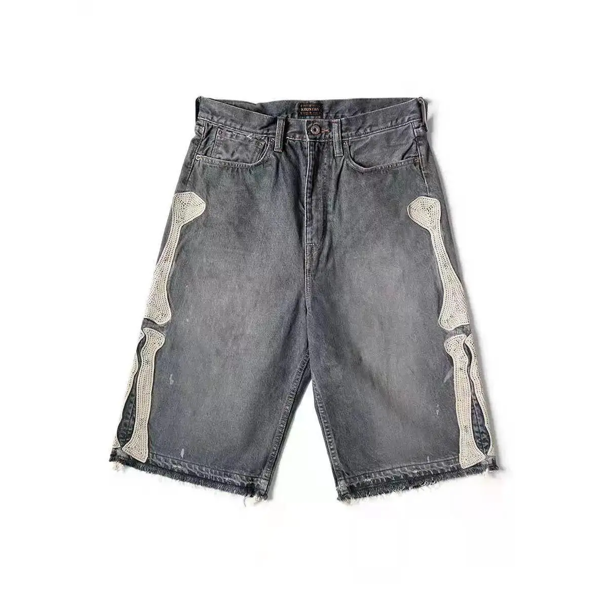 Summer 2025 European Japanese Loose Casual Embroidered Bones Destruction Washed Denim Shorts 2025 Tide