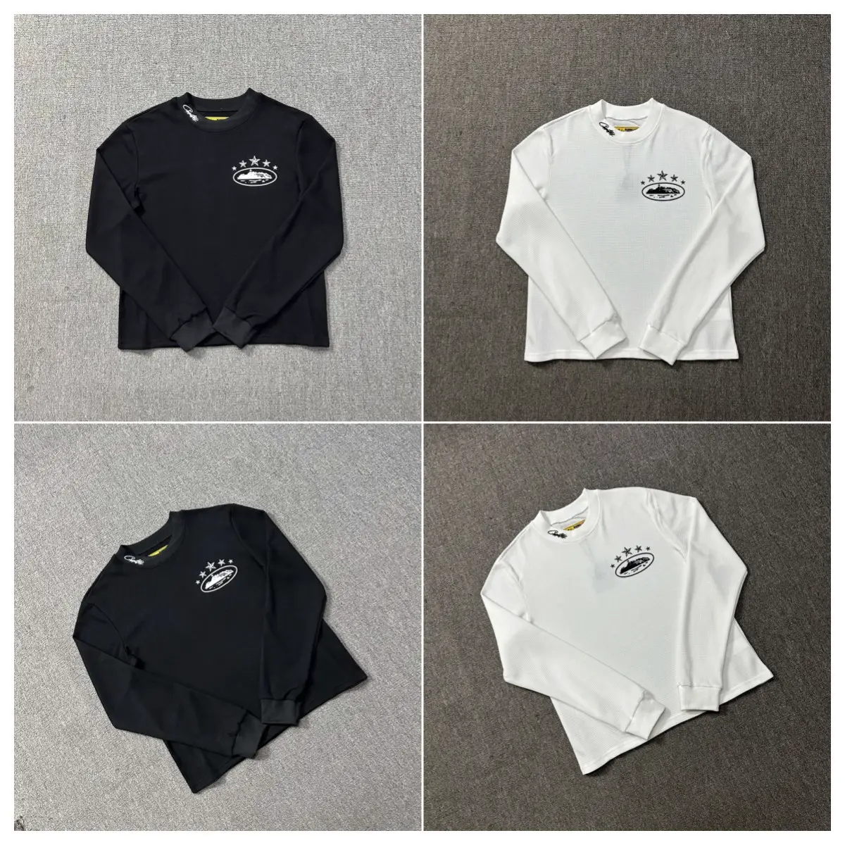 Printed Embroidered Logo Beautiful Trendy Loose Casual Male and Female Couple Waffle Long-Sleeved T-Shirt