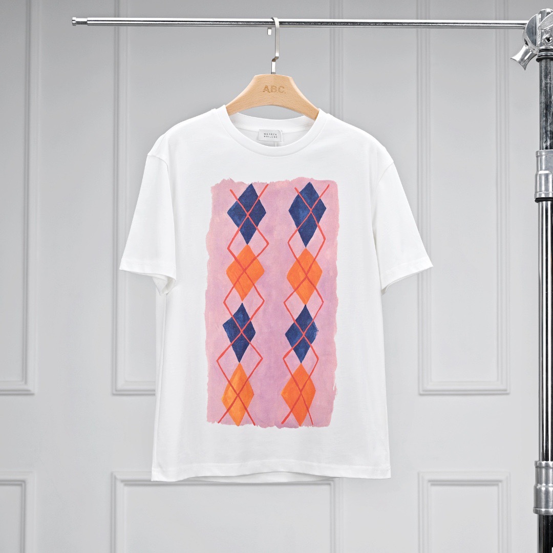 Warren Hailong Print Series Sst031 Diamond Pattern Printed Hand-Painted Pattern Unisex Round Neck Short-Sleeved T-Shirt