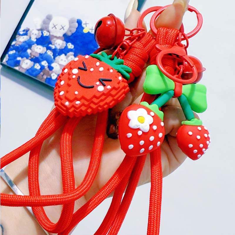 Creative Artificial Cartoon Fruit Stereo Strawberry Trendy Keychain Student School Bag Pendant Couple Bag Pendant