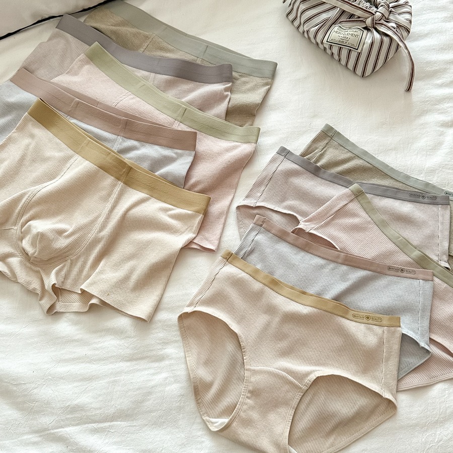 Soft Huhu Autumn and Winter Sanding Couple's Underwear No Cool Sense Milk Color Cotton Antimicrobial Crotch Men's and Women's Underwear