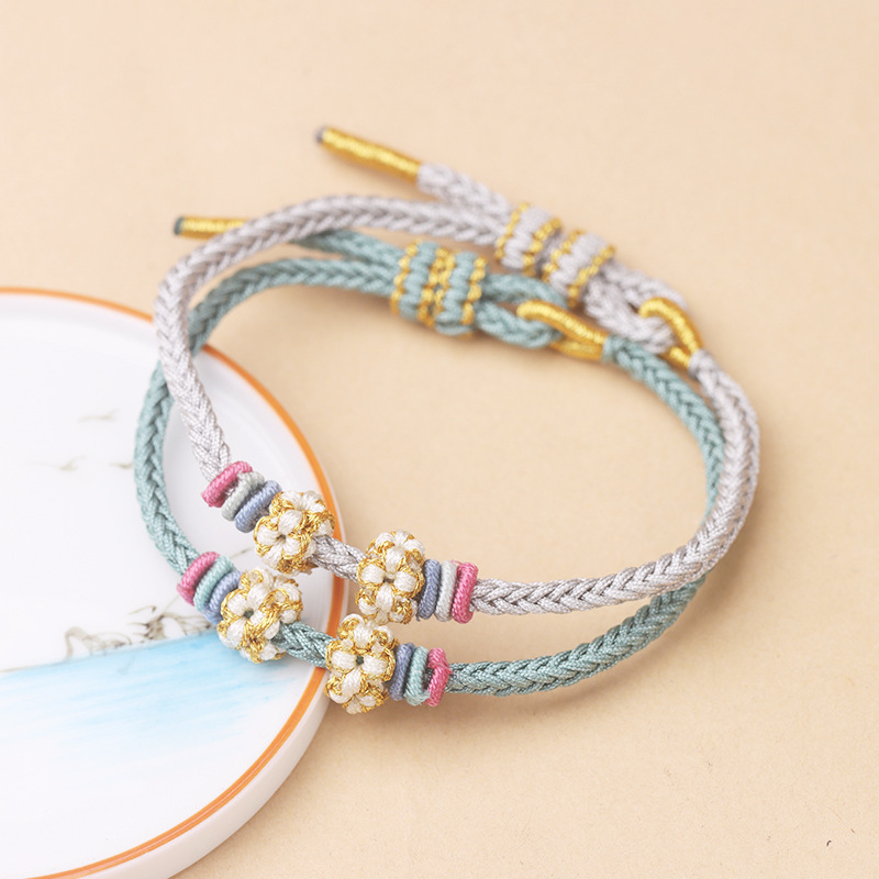 Purely Handmade Eight-Strand Bracelet Peach Blossom Circle Wearable Gold Large Hole Transfer Bead Jewelry Free Braiding Couple Red Rope Wholesale