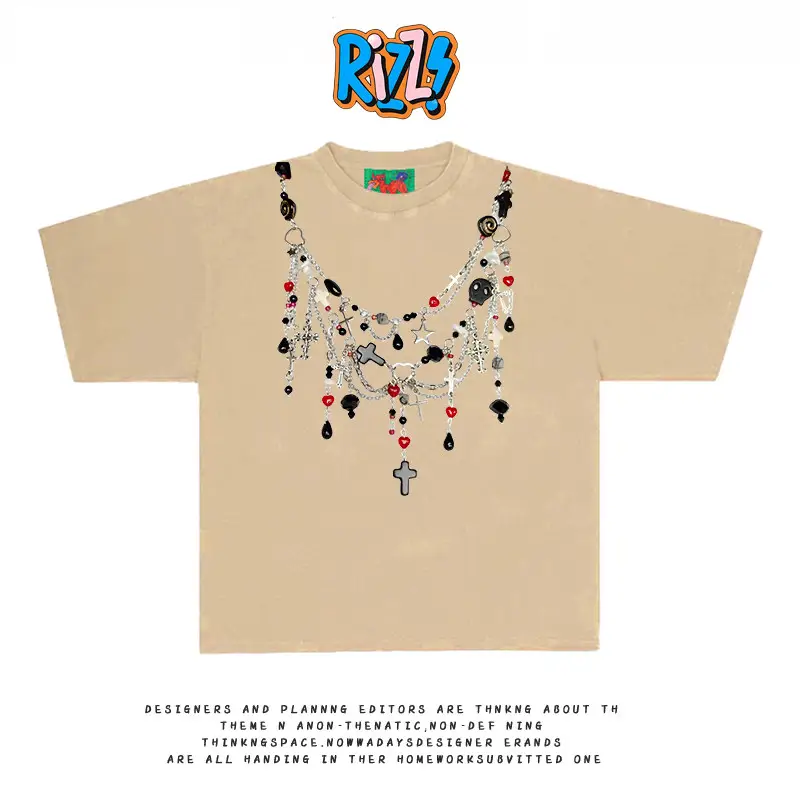 Creation Goodgod Gemstone Necklace Korean Version 2025 Summer New Creative Pure Cotton Loose Casual Short Sleeve T-Shirt