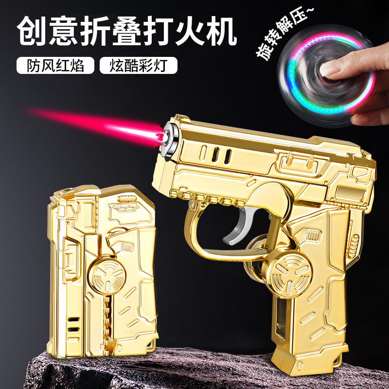 Shake sound explosions creative deformation folding small gun gyro decompression lighter plastic windproof red flame cigarette lighter wholesale