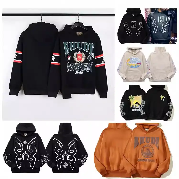 小众潮牌rhude美式复古vintage宽松ins高街情侣vtg连帽卫衣帽衫