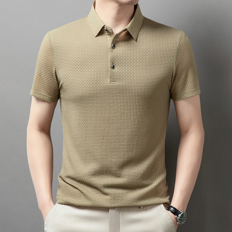Summer New Fashion Versatile Casual Men's T-Shirt Summer Middle-Aged Ice Silk Thin Breathable Lapel Short-Sleeved Men's T-Shirt